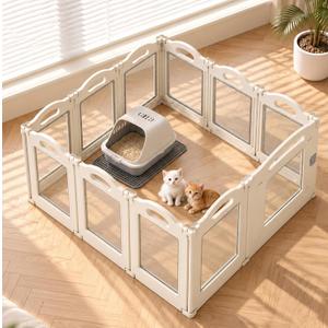 Foldable Clear Acrylic Dog Playpen with Door, 23.6" Acrylic Puppy Playpen, Easy Assemble Indoor Pet Fence with White Frame, Clear Dog Playpen for Puppies & Animal