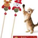 2 x Joytale 2 Pack Christmas Catnip Toys with Bell, Interactive Holiday Cat Wands Set, Catnip Toys for Indoor Cats Kittens for Chew and Relief, Snowman & Reindeer Design
