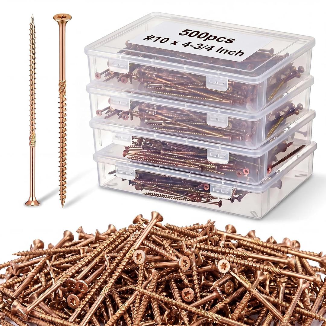 Blulu 500 Pcs #10 x 4-3/4 Inch Multi-Purpose Deck Screws, Coated Exterior Star Drive, Decking Framing Screws with Protective Coating for Construction, Repair