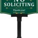 No Soliciting Sign with Stake Yard Sign, 12"x8"/36 inch Height -40-mil Thick Aluminum with Fiberglass Stake, Double-sided printing with UV Protection,With reflective film,Screwless mounting for Lawns and Gardens (Green&White)