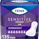 TENA Sensitive Care Incontinence Pads, Bladder Control, Postpartum for Women, Overnight Absorbency, Extra Coverage, 135 Count