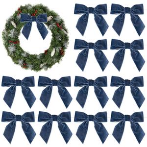 AIMUDI Dusty Blue Velvet Bows 4.5" Christmas Bows for Tree Premade Bows for Wreaths Twist Tie Bows for Gift Wrapping, Festive Winter Decor, Tree Garland, Swag, Wedding Decor - 12 PCs