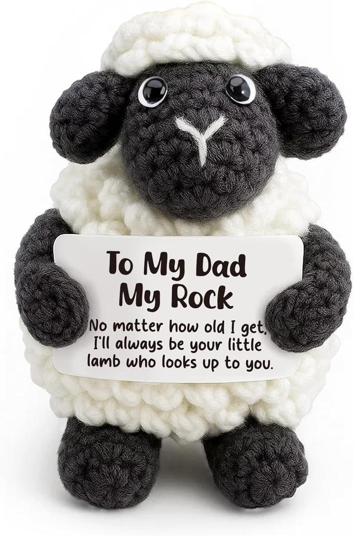 Handmade Crochet Little Black Sheep Gift for Dad from Daughter - with "To My Dad, My Rock" Card - Sentimental Father's Day, Birthday, Christmas Presents - "Always Your Little Lamb" Keepsake for Father
