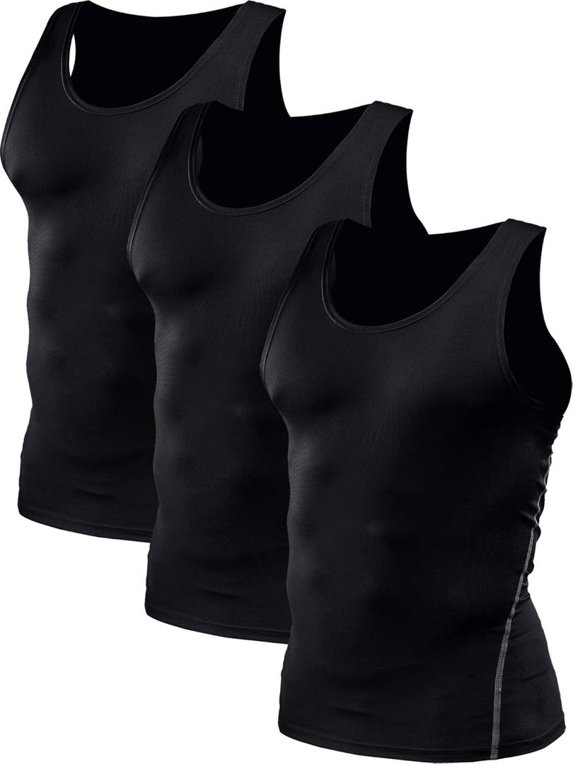 NELEUS Men's 3 Pack Athletic Compression Under Base Layer Sport Tank Top (Large)