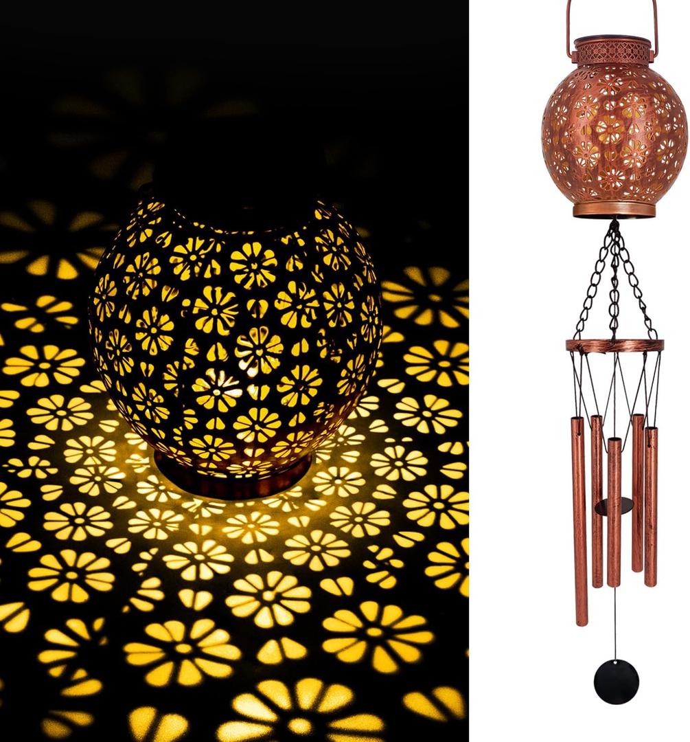 Astarin Solar Wind Chimes for Outside, 32" Solar Gifts for Women mom Grandma Friends' Birthday, Hanging Led Lights Lantern Windchimes Outdoors for Garden Decor