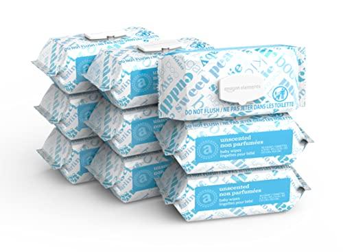 Amazon Elements Baby Wipes, Unscented, 810 Count, Flip-Top Packs