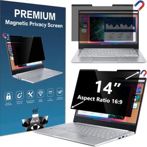 14 inches Magnetic Privacy Screen for Laptop Widescreen 16:9 Monitor | Computer Privacy Shield | Anti Glare & Blue Light Filter | UV & Eye Protection | Anti Spy | Anti-Scratch Protector Film