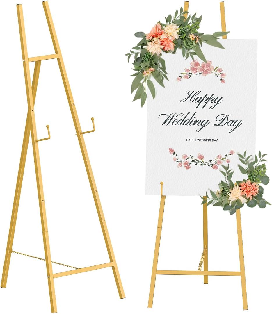 2 Pack Gold Easel Stand for Sign,Adjustable Easel Dispaly Stand, Metal Large Floor Standing Easels for Pictures,Wedding Poster Stands for Baby Showers,Birthday Parties