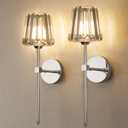 Crystal Battery Operated Wall Sconces Set of 2, Chrome Rechargeable Wireless Wall Lights with Crystal Lampshade, 12 RGB and 3CCT Dimmable Wall Lamps with Remote for Bedroom Living Room Hallway