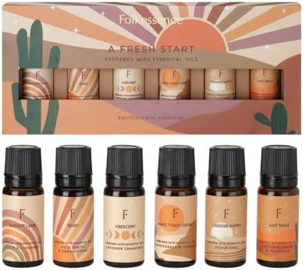Folkulture Fresh Essential Oils Set for Diffuser | Aromatherapy Oils Set for Meditation, Relaxation, Reset & Mindful Living | 6 Scents – Lavender, Palo Santo, Ocean Salt, Sandalwood & More