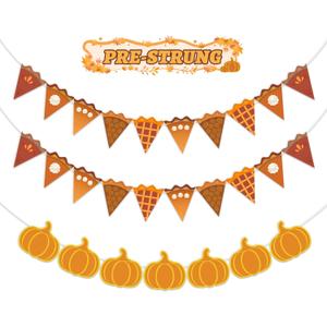 Thanksgiving Banner, Pre-Strung Pumpkin Pie Banner Thanksgiving Garland Decor for Fall Party Harvest Home Indoor Mantel Pumpkin Decorations Party Supplies
