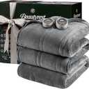 Beautyrest Heated Blanket, Electric Blanket, Soft, Warm, Reversible Plush - Sherpa Heating Blanket with 20 Heat Settings, 110 hrs Timer Auto Shut Off, Machine Washable, King (90 in x 100 in), Grey