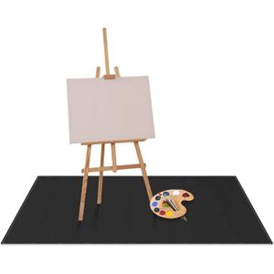 Drydiet 55x70 Inch Extra Large Craft & Painting Floor Mat - Waterproof Non-Slip PVC Art Rug, Floor Protector for Easel Painting Pottery Messy Projects, Washable Roll-up Spill Mat(Black, Plain)
