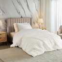 Cuddly Ribbed Fluffy Comforter Set Twin Size, Super-Soft Plush Fleece Bedding Set, Warm Fuzzy Comforter with Matching Sham, All-Season Cozy 2-Piece Bed Set, Ivory White