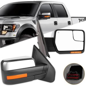 Towing Mirrors Fit for 2004-2014 For Ford for F150 Tow Mirrors with Power Control Heated Turn Signal Puddle Light Chrome Metallic Finish 1 Pair of Mirrors Left Side and Right Side