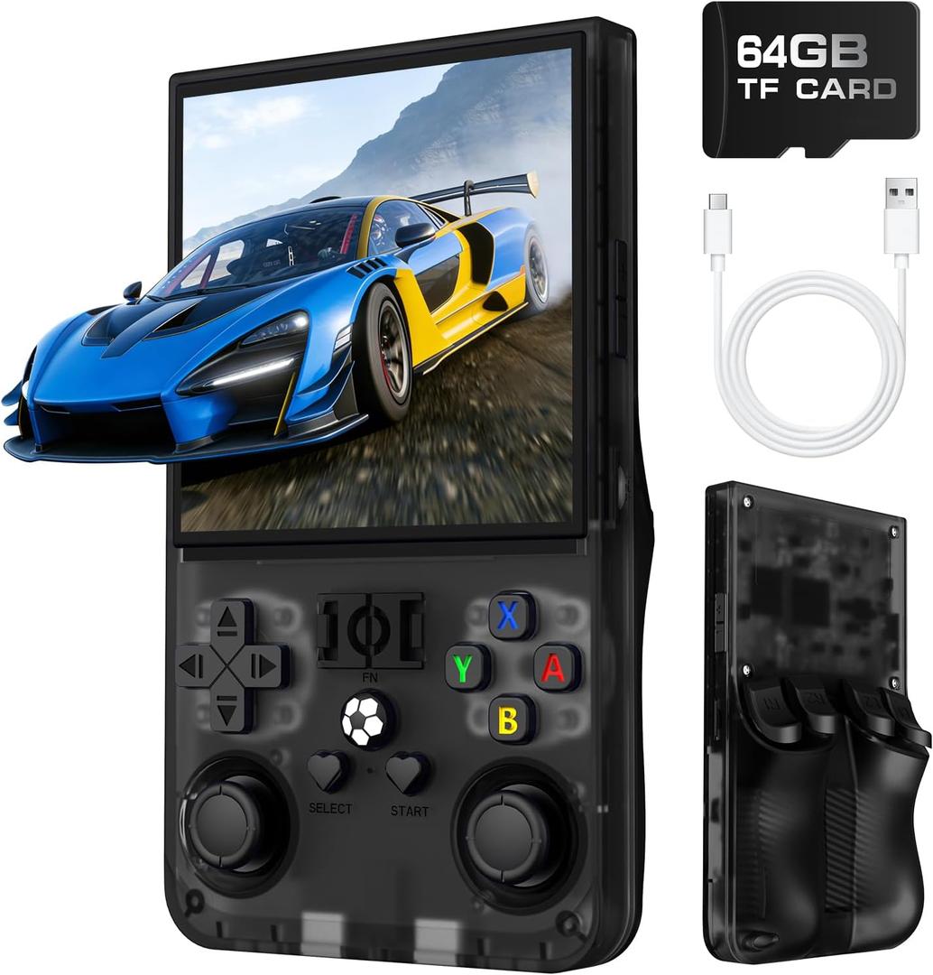 R36MAX Retro Handheld Game Console, Retro Gaming Console with 64G Built-in 18000+ Classic Games, 4.0 Inch 720x720 IPS Screen, Portable Handheld Linux System, 4000mAh Battery (Black)