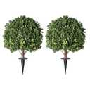LeafVerse 26" Artificial Boxwood Topiary Ball Tree with Ground Spikes, 2 Pack UV Resistant Fake Outdoor Plants for Front Door Porch Garden Patio Entryway Decor, Realistic Faux Shrub Height