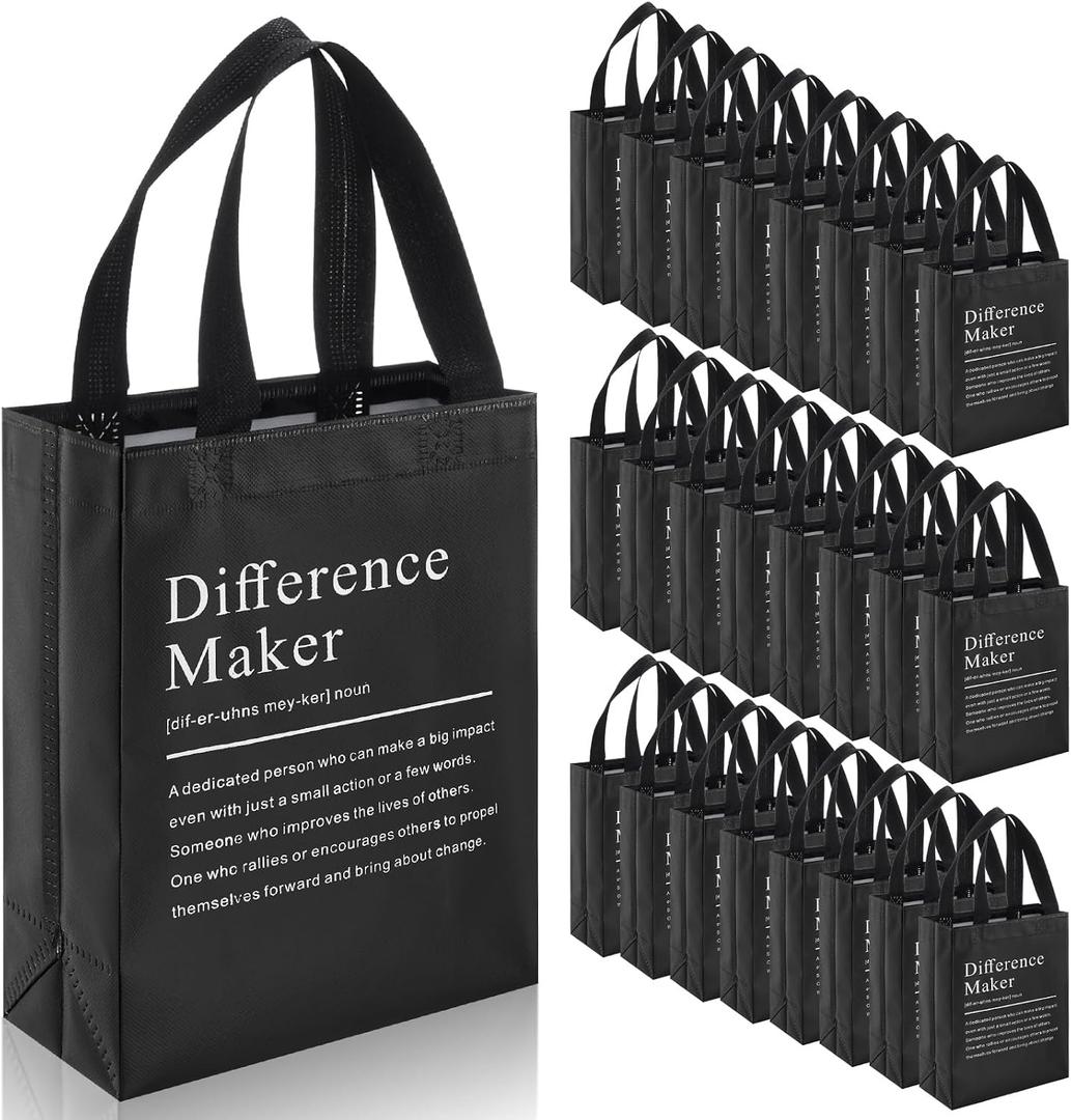 Sweetude Difference Maker Thank You Gift Bag with Handles Bulk Reusable Non Woven Teacher Appreciation Graduation Party Favor(Black,25 Pcs)