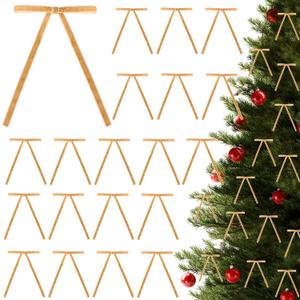 2 x 60 Pcs Khaki Christmas Velvet Bows for Christmas Tree, 5x7 Inch Pre-Tied Vintage Ribbon Bows Ornaments for Gift Wrapping Wreaths Garland Xmas Holiday Dcor (3/8")