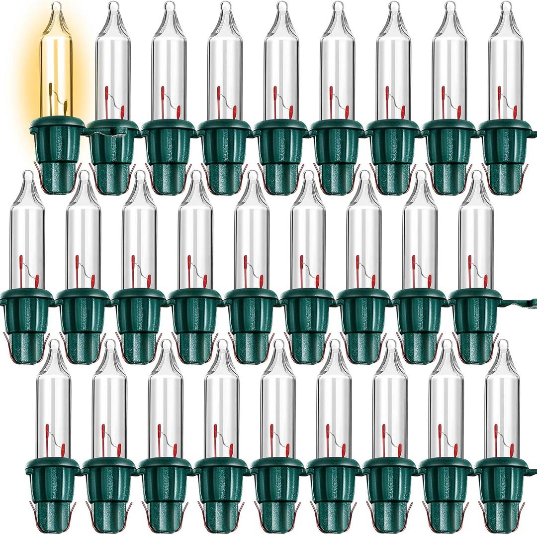 Mudder 240 Pcs Christmas Replacement Mini Light Bulbs with Green Base Christmas Tree Incandescent Wire String Lights Replacement Bulbs for Xmas Indoor Outdoor Decoration (Warm White)