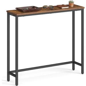 VASAGLE BARNET Collection - Console Table, Thin Narrow Entryway Doorway Table, One Piece Top, for Hallway Bedroom, Steel Frame, Modern, 1 Tier, Rustic Brown and Ink Black ULNT035KD01S