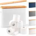 LONBET Toilet Paper Storage for 12 Rolls, Stackable & Foldable - The Ultimate Bathroom Organizer - Waterproof Basket with Bamboo Lid - Elegant Toilet Paper Storage Holder, Light Gray