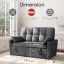 54'' Sleeper Sofa Bed, Convertible Pull Out Couch Futon for for Living Room,Apartment (Darkgrey, Loveseat) Side Pockets, Velvet Fabric, Adjustable Backrest, Pull-Out Bed, Easy Assembly