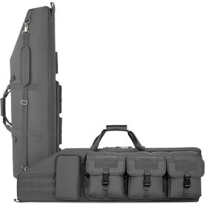 DULCE DOM Double Rifle Case 36/42/48 inch Soft Gun Bag Tactical Backpack with Removable Dividers for Hunting Shooting Range, MOLLE System Multiple Magazine Pouches & Accessory Bags (Grey)