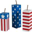 Fun Express Patriotic Fireworks Wooden Blocks - 4th of July Home Decor Red White & Blue Stars - Festive Wooden Blocks for Independence Day & USA Celebrations - Decorative Patriotic Blocks - 3 Pieces