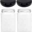 Jarming Collections Mason Jars - 32 oz Glass Storage Jars with Extra Wide Mouth Lids, BPA Free and Food Safe - Set of 2 with 2 Black Dome Plastic Lids