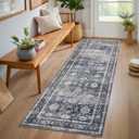 GarveeHome Runner Rugs 2x6 Vintage Printed Hallway Rugs with Non-Slip Backing, Stain-Resistant Oriental Area Rugs, Washable Farmhouse Low Pile Rugs for Kitchen, Laundry, Blue (Denim / Multi)