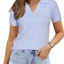 Arach&Cloz Women's Wool Blend Summer Fall Tops Business Casual Polo Shirts 2025 (X-Large, Light Blue)