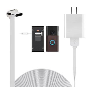 Doorbell Charger for Ring Battery Doorbell(2024 Release), USB C Charger Cable for No Drill Doorbell, 90 Degree USB C 17Ft Doorbell Charging Cable Sustainable Power Supply (17Ft / 5.2m)