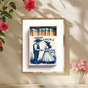 Vintage Western Chinoiserie Indigo Blue Matchbox Canvas Print - Cowboy Love Story Illustration | Farmhouse/Kitchen/Living Room Decor | Trendy Boho Chic Apartment/Home Office | 16x24 Inch Unframed​