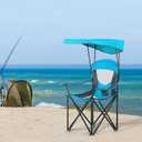 HIGH POINT SPORTS Camping Chairs with Shade, Heavy Duty Canopy Lounge Chair Sunshade Hiking Travel Chair with Cup Holder for Outdoor, Camping, Beach and Patio, Enamel Blue