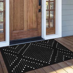 LIVEBOX Black Outdoor Entryway Rug, Washable Boho Porch Rug Cotton Front Door Mat, Moroccan Woven Area Rugs Throw Carpet for Layered Front Door (2.3' x 3.6')