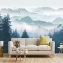 Foggy Forest Pine Scenery Fabric Wallpaper Living Room Bedroom Bathroom Mountain Large Wall Mural- 137"x96" not Peel and Stick