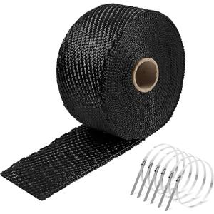 Exhaust Heat Wrap,2x 16 Ft, Motorcycle Fiberglass Heat Shield Tape With Stainless Ties, Black