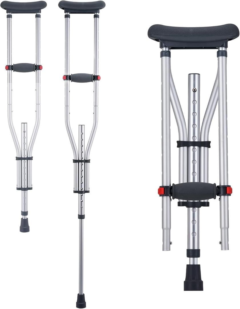 VEVOR Underarm Crutches, 13-Level Height Adjustable Underarm Walking Crutches, Lightweight Aluminum Crutches for Adults Teenager - with Soft Underarm Pad for Leg Injury Surgery Disabled, 1 Pair 300LBS