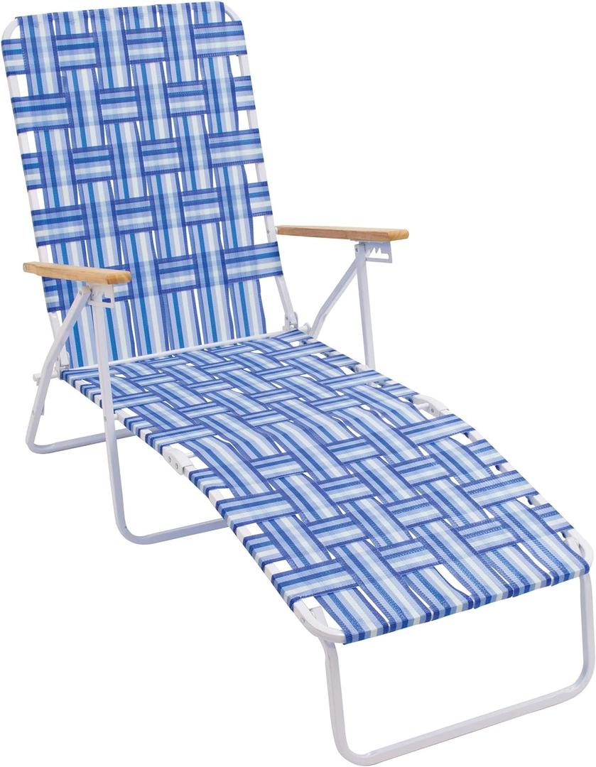 CAMP & GO 4-Position Folding Web Lawn Chair Outdoor Lounger, Blue/White undefined/White