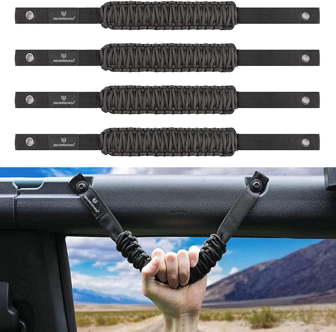 SEVEN SPARTA 4 Pack Roll Bar Grab Handles Compatible with Ford Bronco 2021 2022 2023 2024 2/4 Door, Paracord Grip Handle, Replacement for Bronco Interior Accessories (Not Compatible with Bronco Sport) (Black)