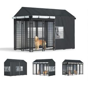 Outdoor Dog Kennel Cover - Full Coverage for 8.1'Dx4.1'Wx6'H Dog Cages, Outdoor Dog Kennel Insulation Cover, with Transparent Window and Fleece Insulation Lining, Black（Excluding Dog kennels）