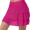 beroy Women's Swim Skirts Skorts Mesh Layered Ruffle Tummy Control Skirt Boxer Liner Bathing Suit Swimsuit Bottoms Pockets, S