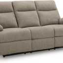 Signature Design by Ashley Yarrow Lane Classic Chenille Manual Pull Tab Reclining Sofa with Drop Down Table and USB Charging, Light Brown