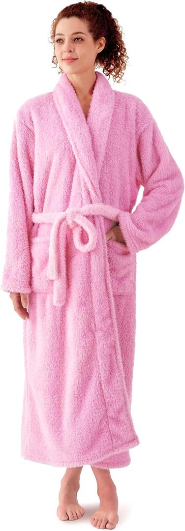 Robes for Women  Premium Plush Fleece Long Bathrobe for Women with Shawl Collar, Soft Warm Womens Robe (Pink)