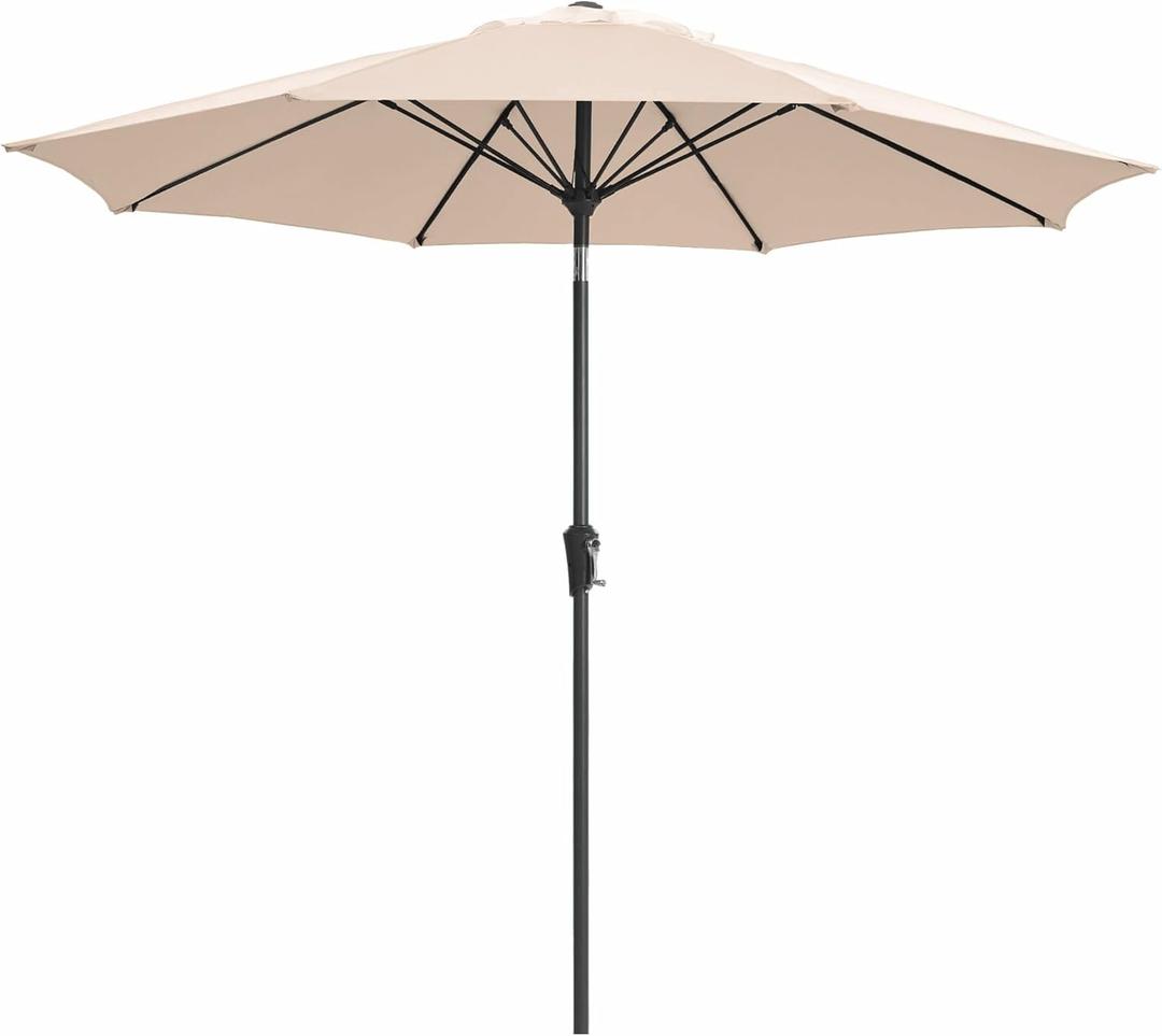 JEAREY 9FT Outdoor Patio Umbrella,Market Table Umbrella with 8 Fiberglass Ribs, Pool Umbrella with Tilt and Crank, UV Protection Lightweight & Wind-Resistant for Lawn, Garden, Deck and Backyard, Beige