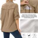 Women's UPF 50 Long Sleeve Sun Protection Safari Fish Hiking Shirts (Brown, L)