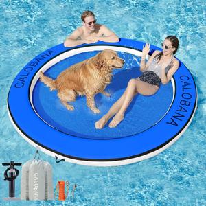 CALOBANA Water Hammock Inflatable Round Floating Ring, Lake Floats Raft Island Inflatable Dock Platform for Adults Pool River Beach Party, Water Hammock (8' Circle)