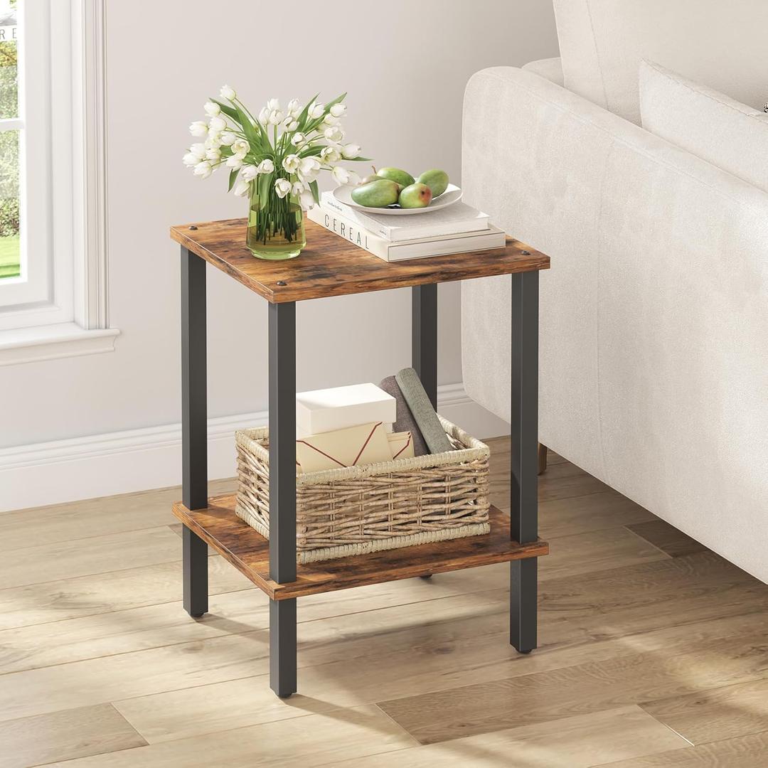 TUTOTAK End Table, Side Table, Nightstand, 2-Tier Storage Shelf, Sofa Side Table for Small Space, Living Room, Bed Room Brown and Black TB01BB034