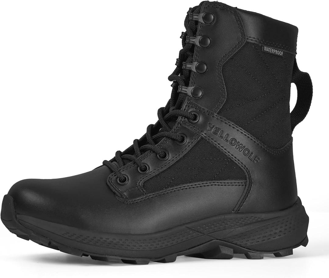 Tactical Boots For Women 8 inch Women's Lightweight Combat Motorcycle Boots Zipper Military Work Boots Desert Emt Boots (7.5, Black)
